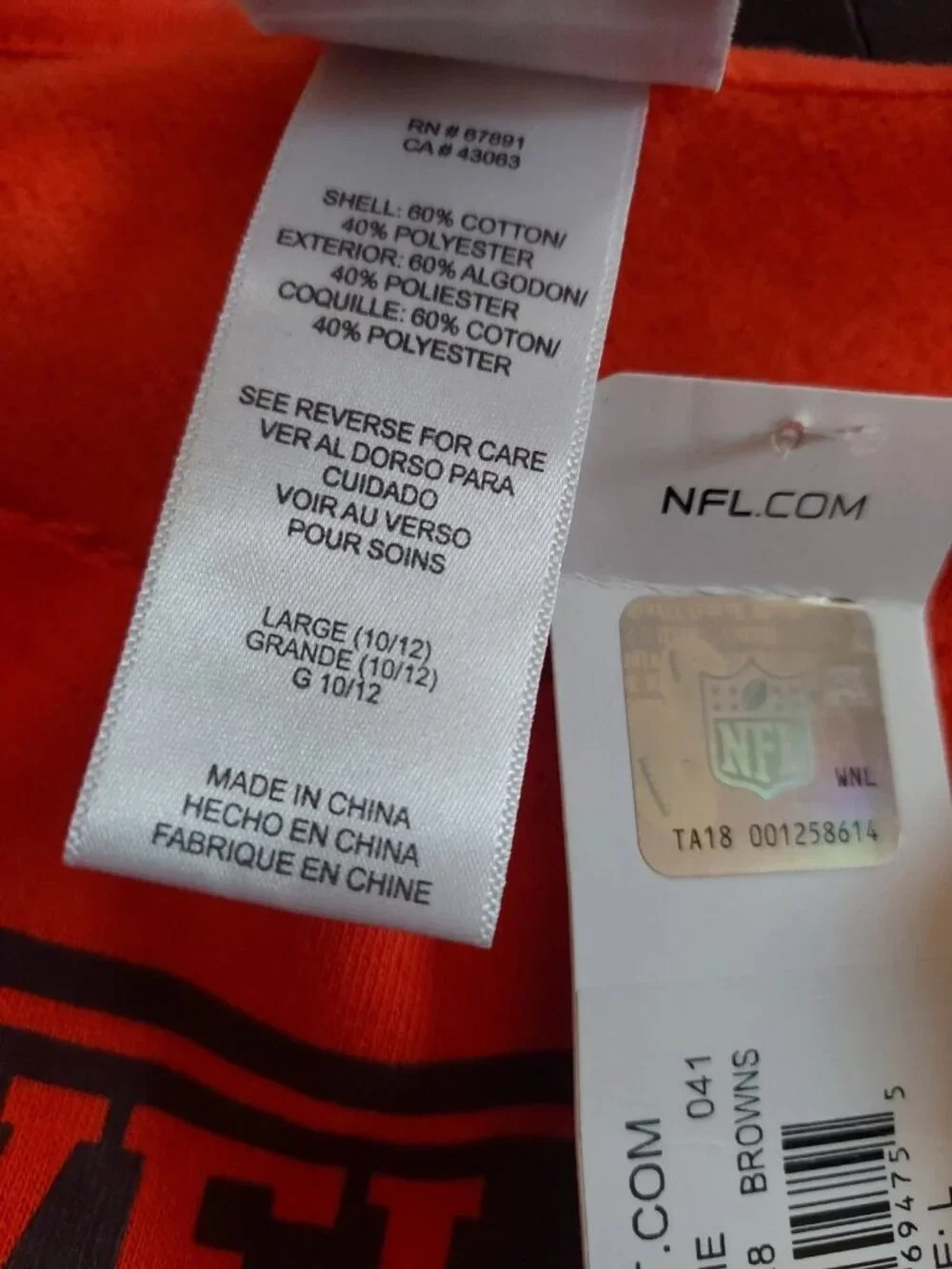 Cleveland Browns Girls Sweatshirt Size Large 10/12 Front Pouch Thermal Sleeves